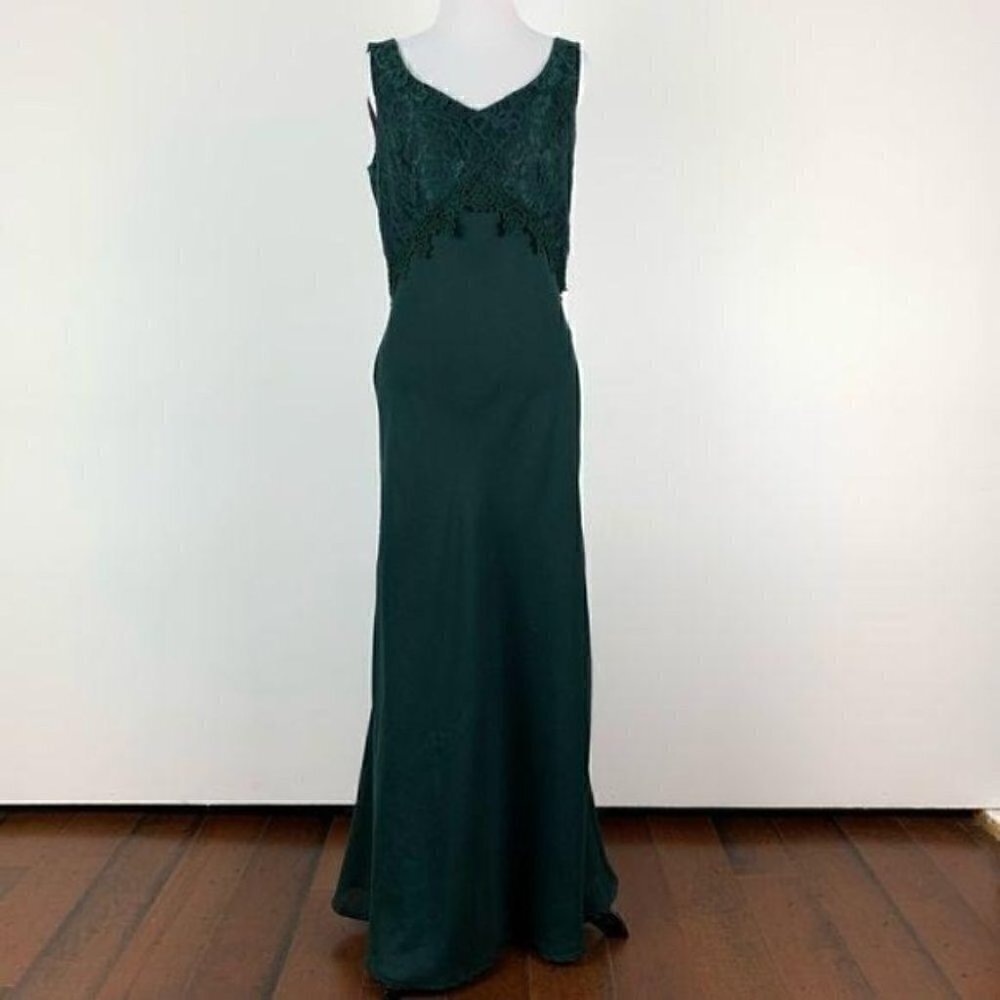 Vtg dress size 14 hunter green floral lace 70s USA